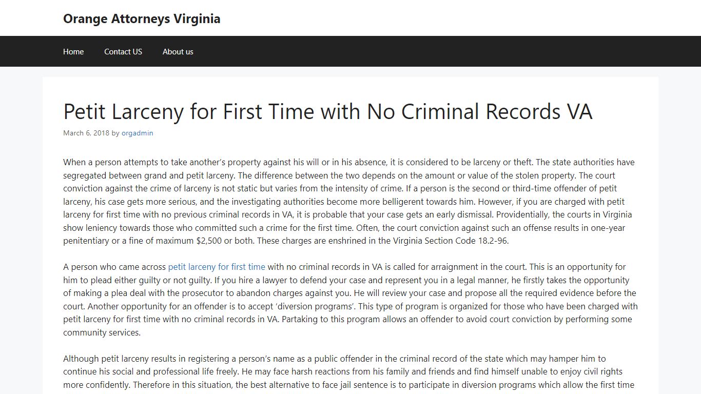 Petit Larceny for First Time with No Criminal Records VA ...