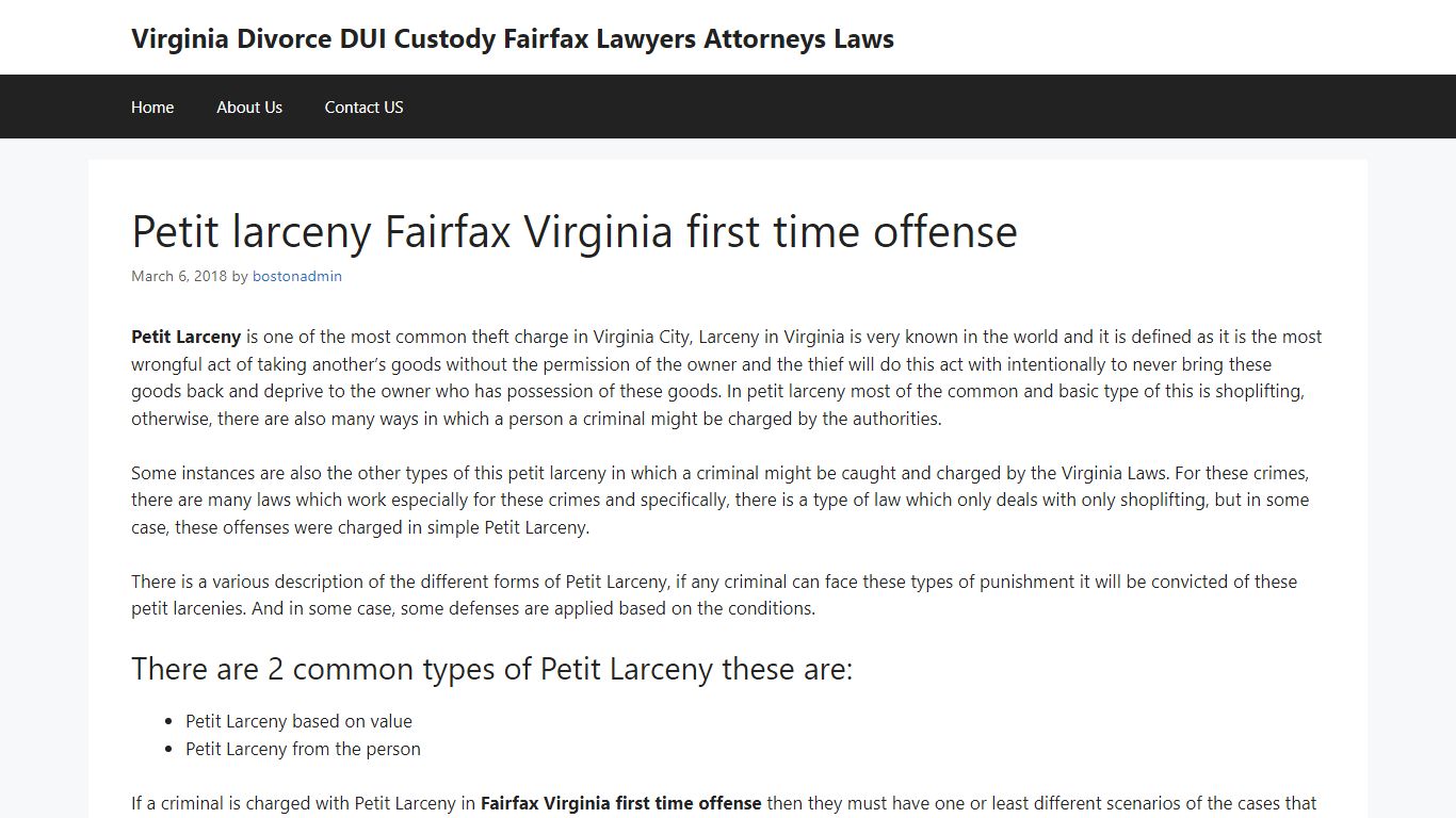 Petit larceny Fairfax Virginia first time offense ...